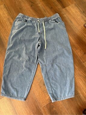EUC Lane Bryant Relaxed Light Blue Knit Denim Drawstring Ankle Jeans